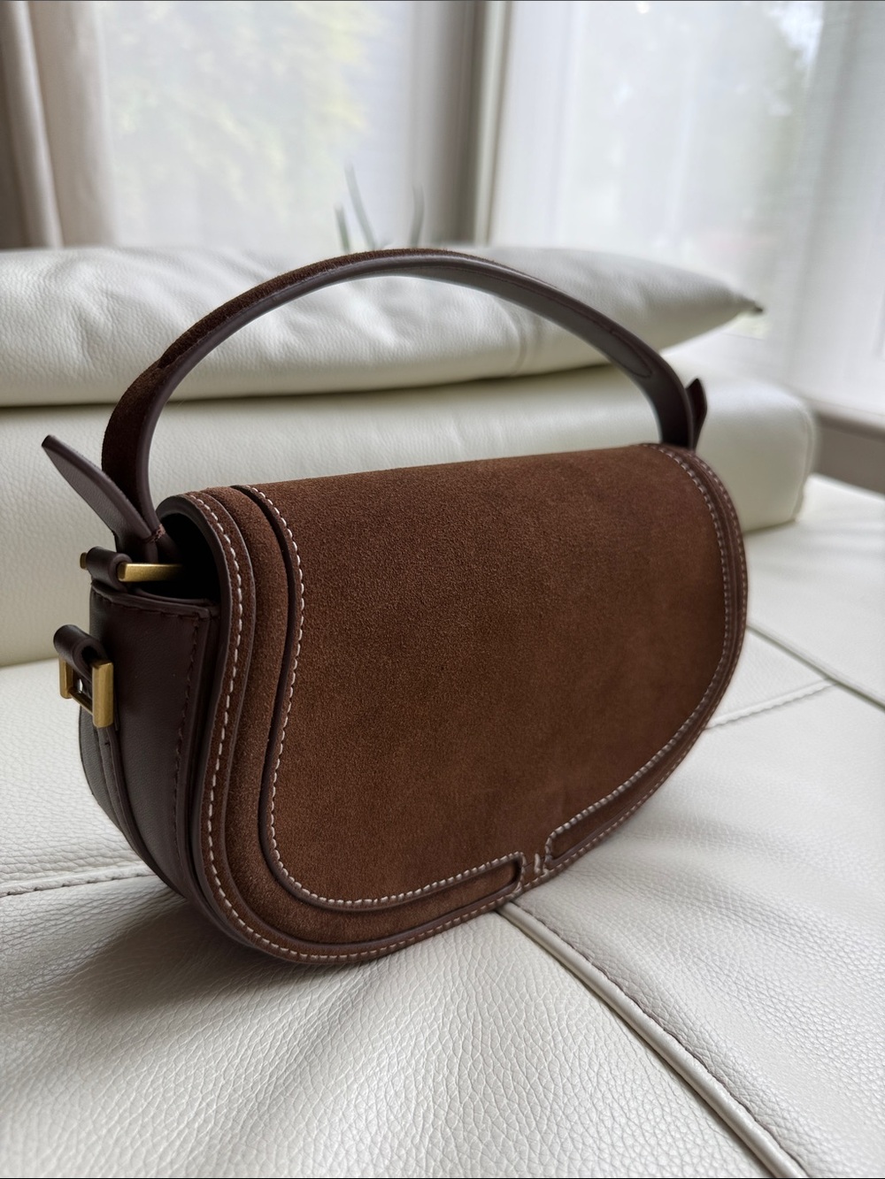 Zara Suede Crossbody Handbag With Flap